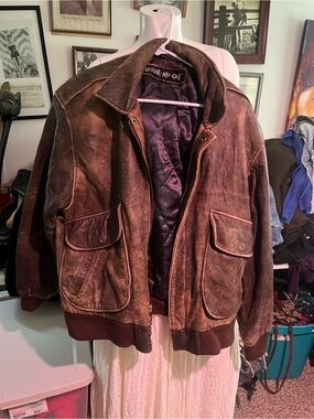 Men's Brown Distressed Leather Bomber Jacket